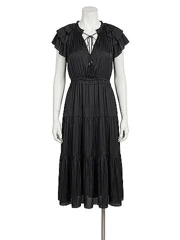 Love Token Pamela Ruffle Trim Midi Dress in Black (view 1)
