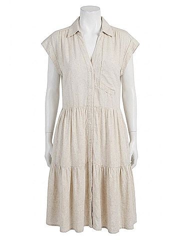 Love Token Karla Linen Blend Short Shirtdress in Natural (view 1)
