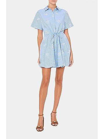 Milly Willa Beaded Mini Dress in Blue/White (view 2)