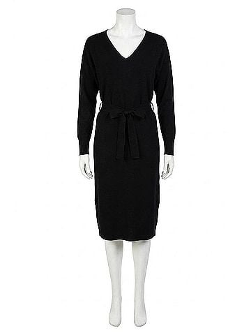 Love Token Knit Midi Sweater Dress With Tie Sash in Black (view 1)