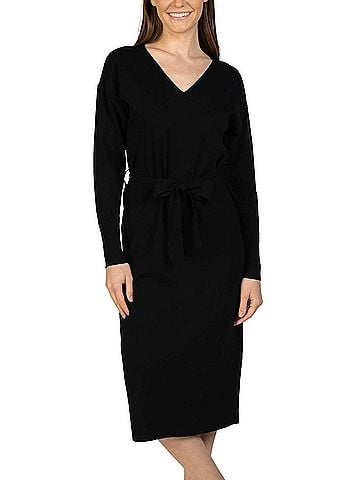 Love Token Knit Midi Sweater Dress With Tie Sash in Black (view 2)