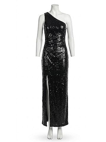 Ralph Lauren Sequined One Shoulder Gown in Forest Green (view 1)
