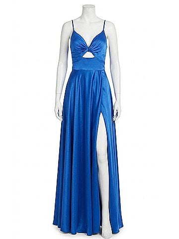 La Femme Satin A-Line Dress in Royal Blue (view 1)