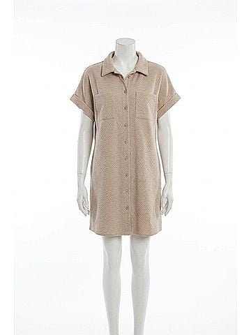 She + Sky Drop Shoulder Button Down Mini Dress in Lt Taupe (view 1)