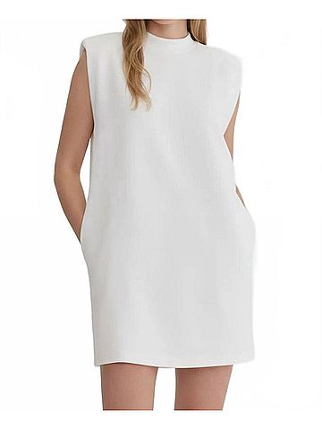She + Sky Modern Muse Sleeveless Shift Dress in Off White (view 2)