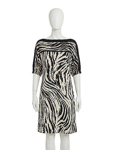 Joseph Ribkoff Woven Animal Print Straight Dress in Beige/Multi (view 1)