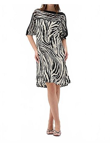 Joseph Ribkoff Woven Animal Print Straight Dress in Beige/Multi (view 2)