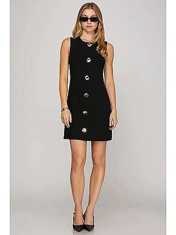 She + Sky Drop Sleeve Knit Button Down Mini Dress in Black (view 2)