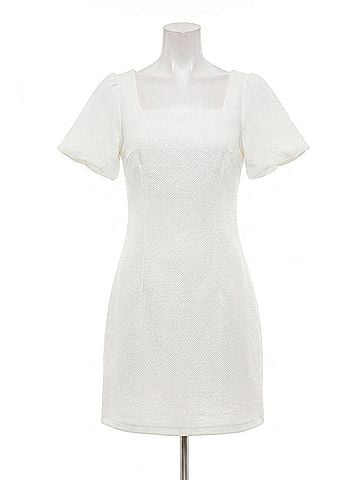 She + Sky Short Sleeve Square Neck Knit Mini Dress in Off White (view 1)