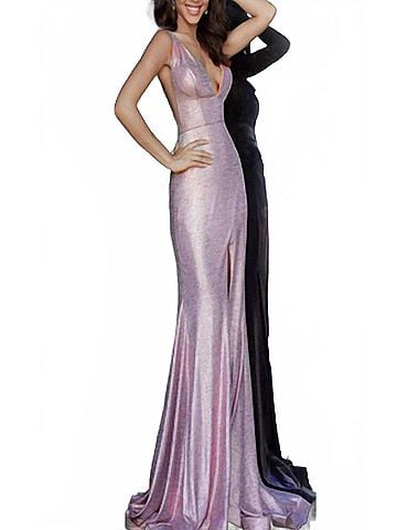Jovani Shimmer Metallic Gown in Rose (view 2)