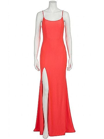 La Femme Scoop Neck Prom Dress in Neon Coral (view 1)