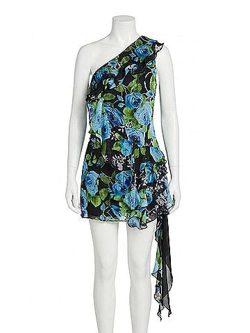 Elliatt Briony One Shoulder Mini Dress in Black Floral Multi (view 1)