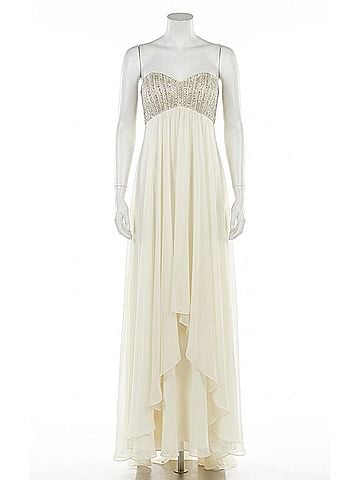 La Femme Empire Waist Chiffon Gown in Pale Yellow (view 1)