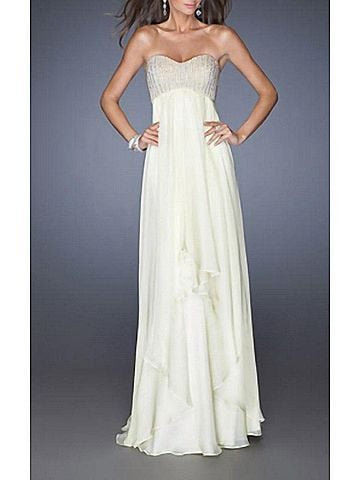 La Femme Empire Waist Chiffon Gown in Pale Yellow (view 2)
