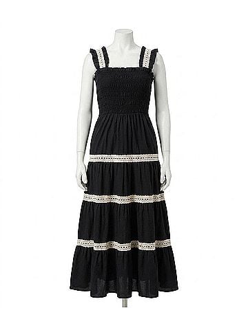 Karen Kane Sleeveless Tiered Midi Dress in Black With Natural (view 1)
