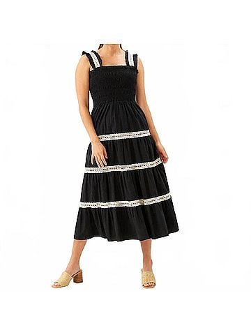 Karen Kane Sleeveless Tiered Midi Dress in Black With Natural (view 2)