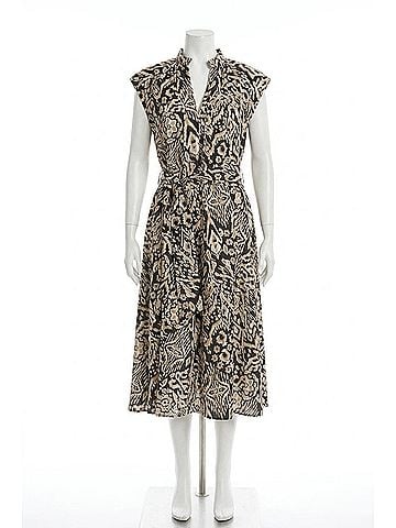 Elan Neutral Midi Dress in Black Acorn Print (view 1)