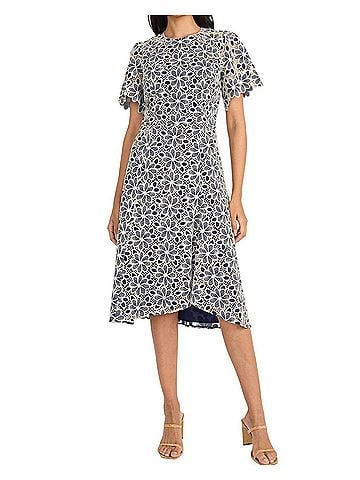 Maggy London Eyelet Lace Short Sleeve Dress in Navy/Ivory (view 2)