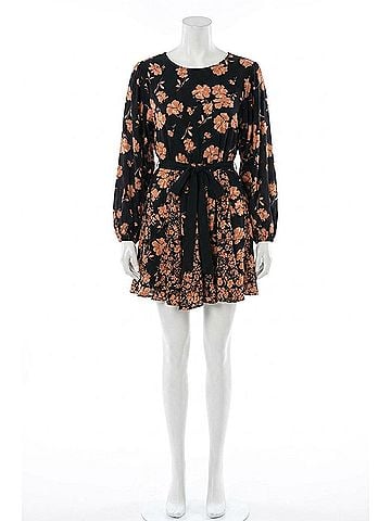Mittoshop Flower Mix Print Godet Detail Mini Dress in Black Multi (view 1)