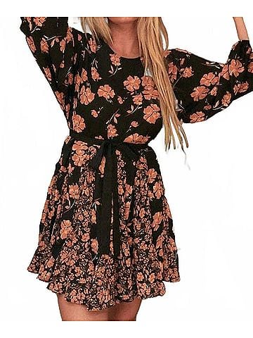 Mittoshop Flower Mix Print Godet Detail Mini Dress in Black Multi (view 2)