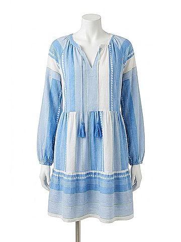Tribal Raglan Slv Jacquard Dress W/ Pkts in Sky (view 1)