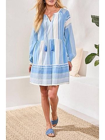 Tribal Raglan Slv Jacquard Dress W/ Pkts in Sky (view 2)