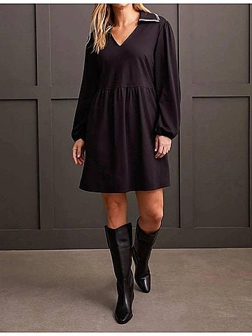 Tribal Lucinda Midweight Ponte Dress With Pockets in Black (view 2)