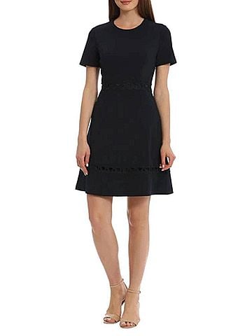 Maggy London Short Sleeve Swirly Applique Dress in Twilight Navy (view 2)