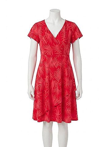 Gilli Women's Summer Asymmetrical Hem Dress in Red Tropical (view 1)