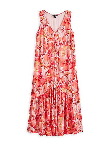 Tribal Soleil Sleeve Maxi Dress Petite in Coral Sky (view 1)