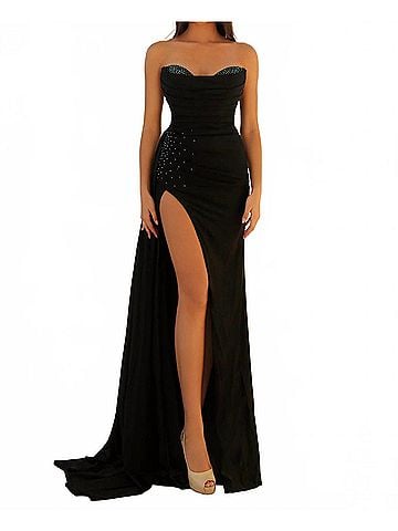 Clarisse Strapless Evening Dress in Black (view 2)