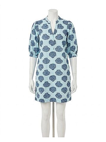 Lilly Pulitzer Mialeigh Elbow Sleeve Dress in Day Dream Blue Seashell Jacquard Yarn Dyed Stripe (view 1)