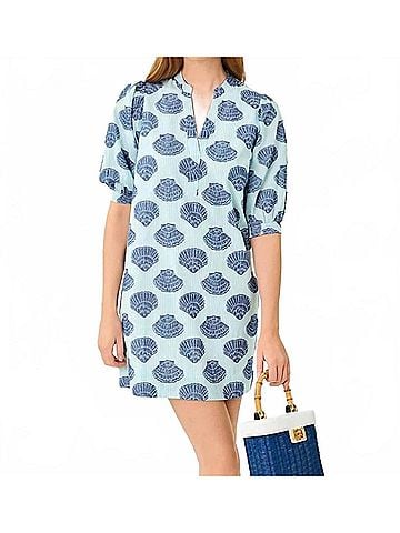 Lilly Pulitzer Mialeigh Elbow Sleeve Dress in Day Dream Blue Seashell Jacquard Yarn Dyed Stripe (view 2)
