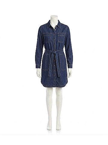 Karen Kane Bliss Belted Denim Mini Shirtdress in Indigo (view 1)