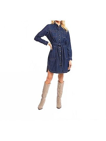 Karen Kane Bliss Belted Denim Mini Shirtdress in Indigo (view 2)