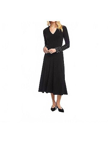 Karen Kane Kate Beaded Sleeve Midi Travel Dress in Black (view 2)