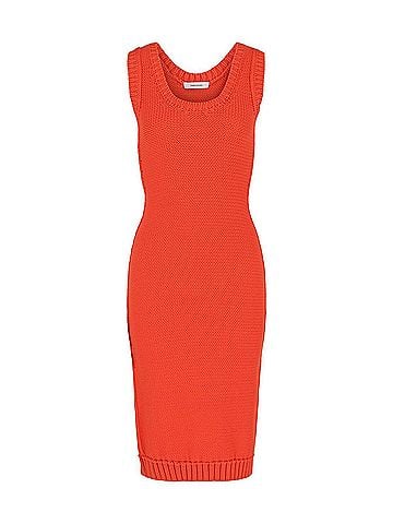 Salvatore Ferragamo Women's Sleeveless Midi Ribbed Dress in Orange (view 1)