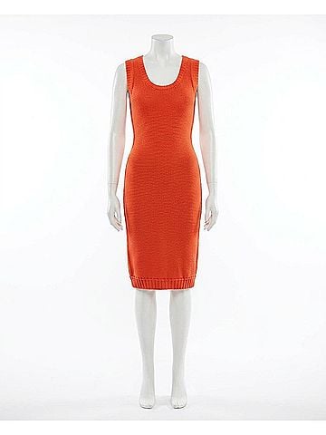 Salvatore Ferragamo Women's Sleeveless Midi Ribbed Dress in Orange (view 2)