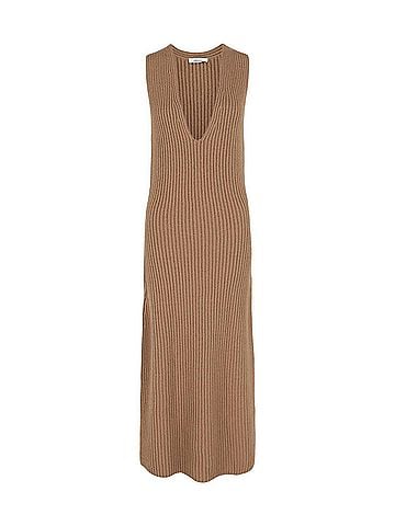 Salvatore Ferragamo Women's Sleeveless Ribbed Knit Dress in Beige (view 1)