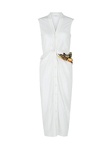 Salvatore Ferragamo Women's Twisted Belt Midi Dress in Bone (view 1)