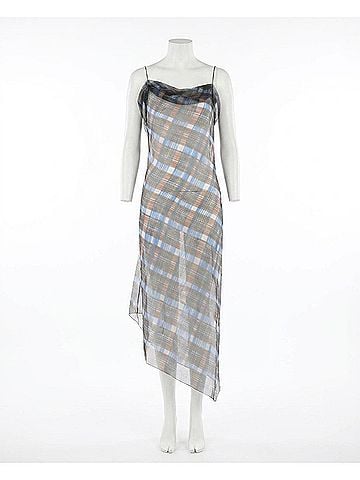 Salvatore Ferragamo Women's Organza Plaid-Check Midi Dress in Multi (view 2)