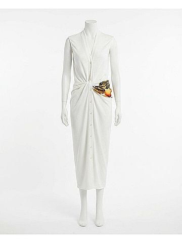 Salvatore Ferragamo Women's Twisted Belt Midi Dress in Bone (view 2)