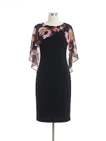 Joseph Ribkoff Chiffon Cape Overlay Dress in Black/Multi (view 1)