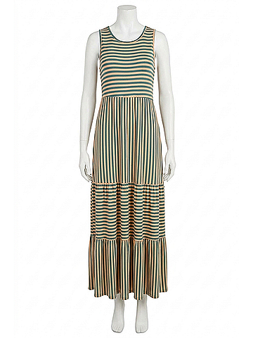 Coco + Carmen Janie Striped Tiered Maxi Dress in Teal/Coral (view 1)