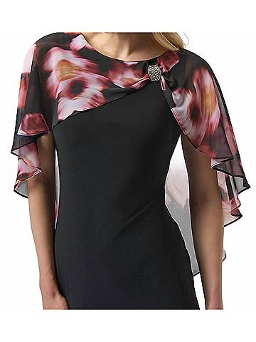 Joseph Ribkoff Chiffon Cape Overlay Dress in Black/Multi (view 2)