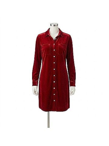 Coco + Carmen Stella Velour Button Front Dress in Red (view 1)