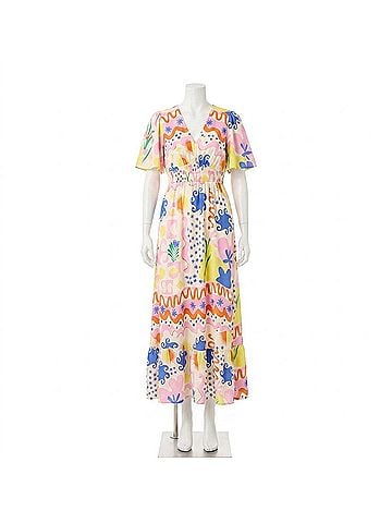 Coco + Carmen Picasso Short Sleeve Maxi Dress in Multi Color (view 1)