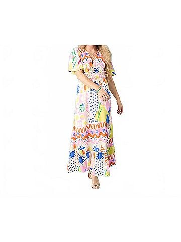 Coco + Carmen Picasso Short Sleeve Maxi Dress in Multi Color (view 2)