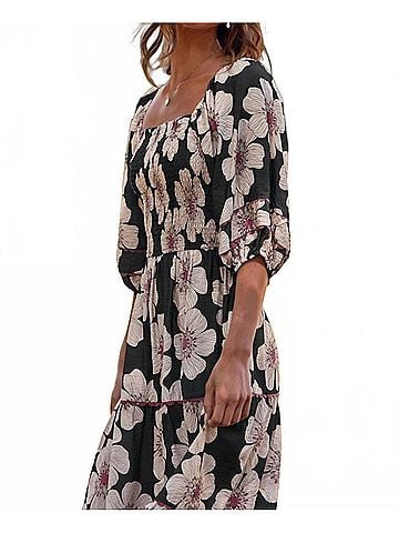 Oddi Floral Printed Tiered Midi Dress in Charcoal Multi (view 2)