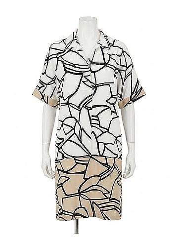 Joseph Ribkoff Recycled Woven Abstract Print Shirt Dress in Vanilla/Multi (view 1)